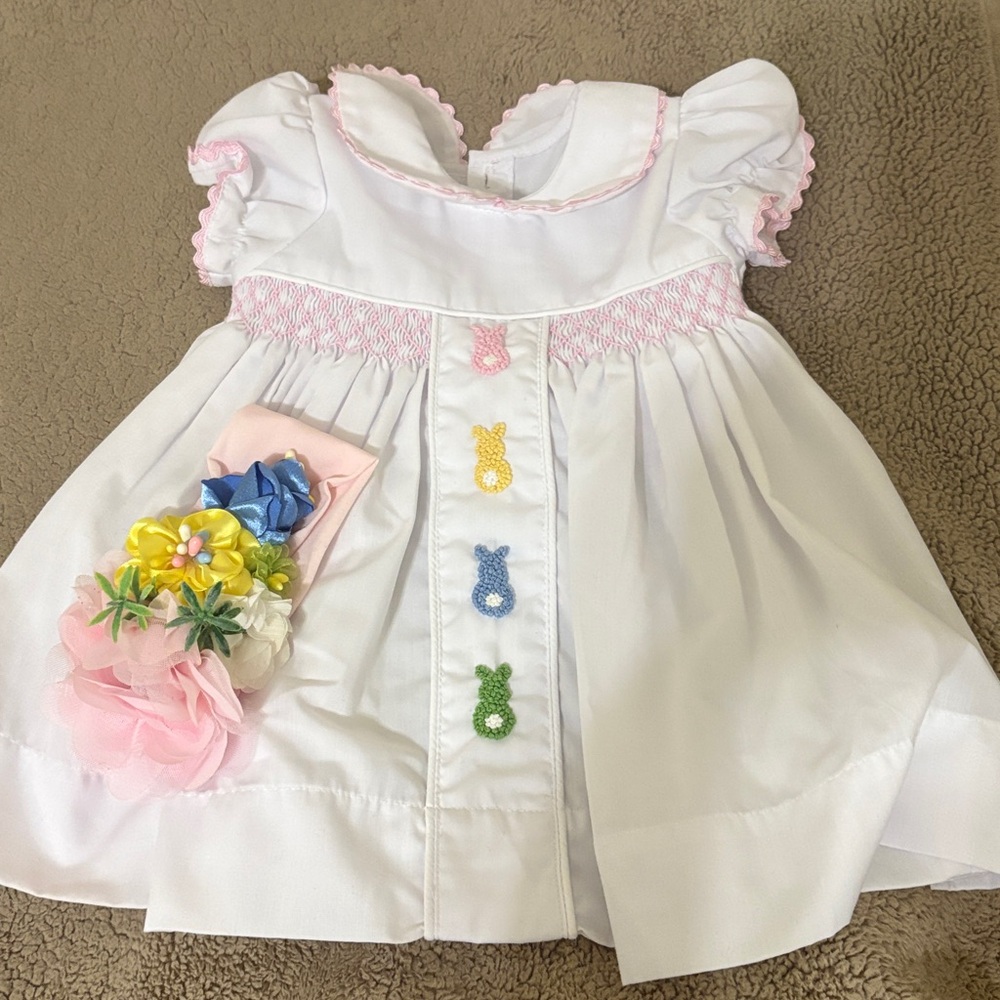 Nola White Baby Dress with Pink Trim